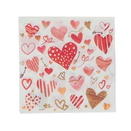 Kit Guardanapo Estampado Corações Branco e Vermelho 40 Folhas 16cm - Tuut - 1