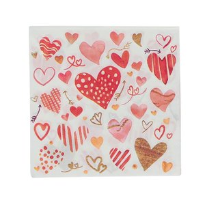 Kit Guardanapo Estampado Corações Branco e Vermelho 40 Folhas 16cm - Tuut