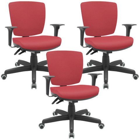 Kit 3 Cadeiras de Escritório Executiva Office Giratória Preto Baixa Flexi P03 Vinil Vermelho - Lyam 