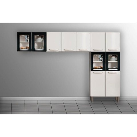 Cozinha Modulada Bertolini Evidence 3 Peças (2aéreos+1paneleiro) Cpt56 Branco/preto-bertolini