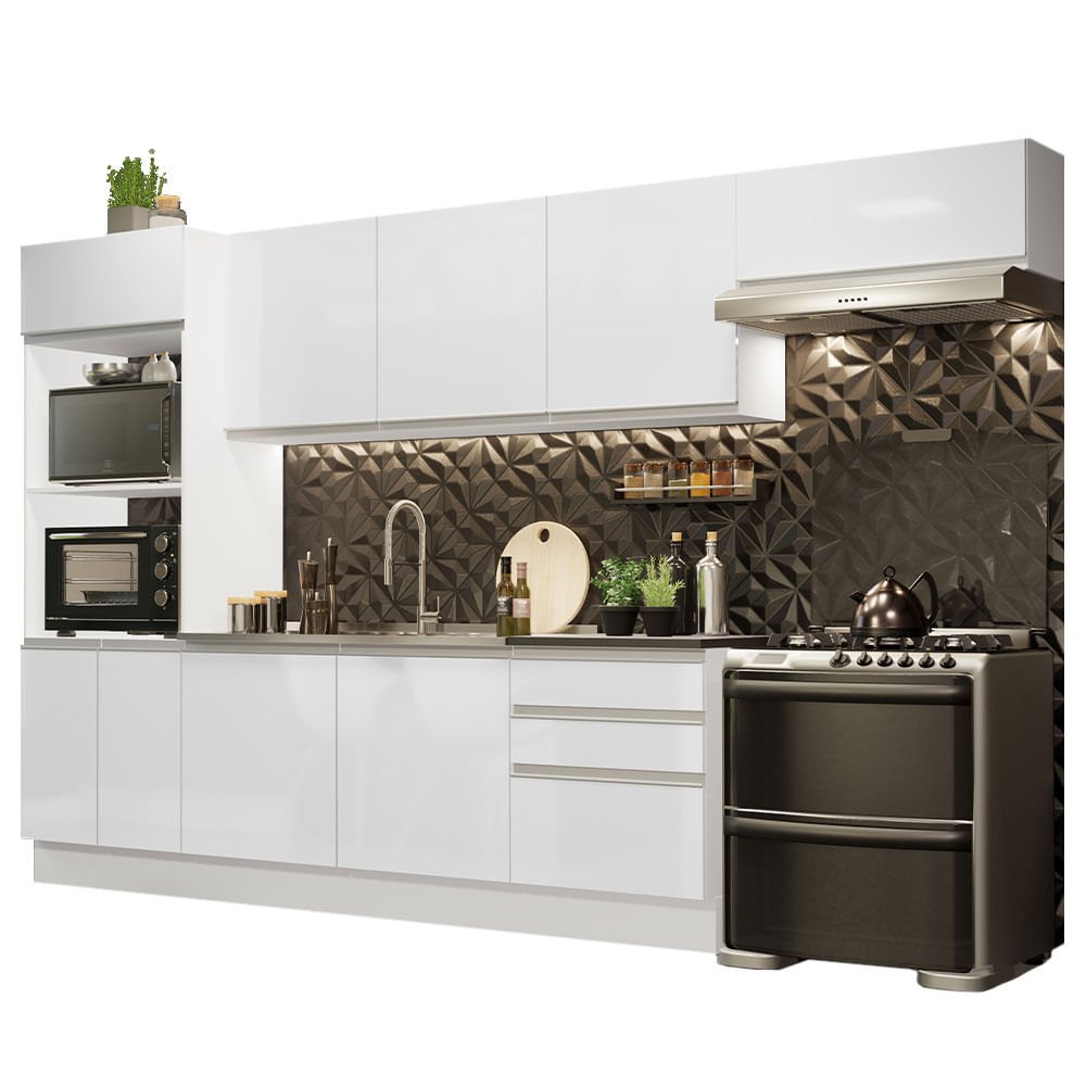 Cozinha Completa 100% MDF Madesa Acordes 330006 com Armário e Balcão Frentes Branco Brilho Cor:Branc - 2