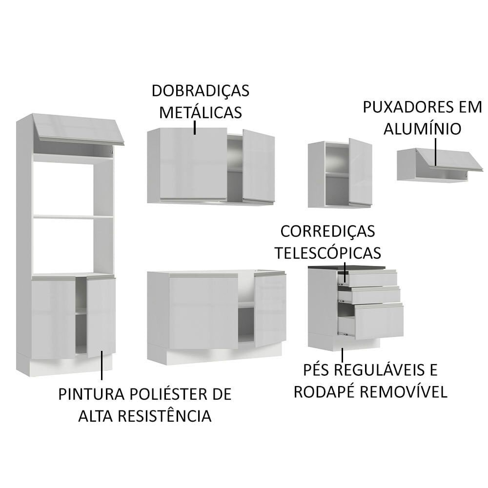 Cozinha Completa 100% MDF Madesa Acordes 330006 com Armário e Balcão Frentes Branco Brilho Cor:Branc - 4