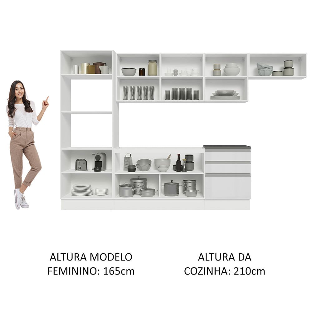 Cozinha Completa 100% MDF Madesa Acordes 330006 com Armário e Balcão Frentes Branco Brilho Cor:Branc - 5