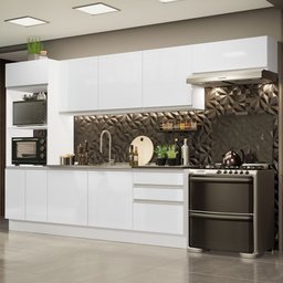 Cozinha Completa 100% MDF Madesa Acordes 330006 com Armário e Balcão Frentes Branco Brilho Cor:Branc - 1