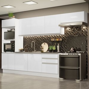 Cozinha Completa 100% MDF Madesa Acordes 330006 com Armário e Balcão Frentes Branco Brilho Cor:Branc