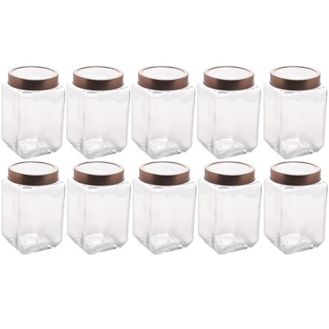 10 Potes Grandes de Vidro 1,7l com Tampa em Metal Rose Gold Porta Mantimentos Gastro Lyor
