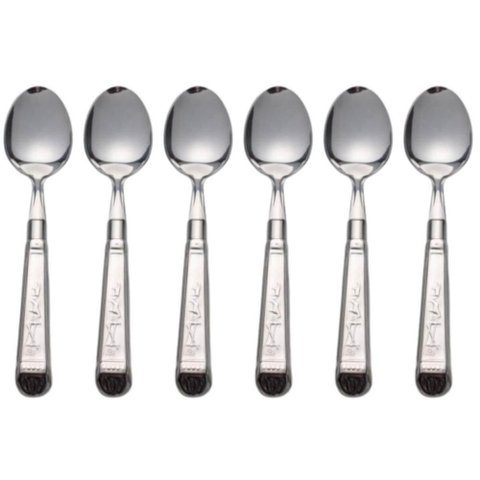 Jogo 6 Colheres de Mesa Aço Inox 430 20cm Decorado Prateado Talheres Cozinha Mesa Posta