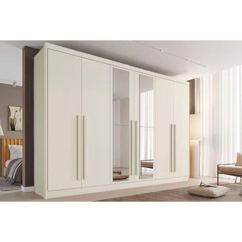 Guarda Roupa 6 Portas (2 C/ Espelho) e 4 Gavetas Alba Plus Off White - Europa