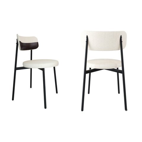 Cadeira Kyta Fixa com 4 Pés 50 x 44,7 x 83,8 cm com 2 Unidades Branco/Palha/Café