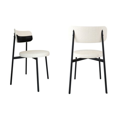 Cadeira Kyta Fixa com 4 Pés 50 x 44,7 x 83,8 cm com 2 Unidades Branco/Palha/Preto