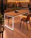 Ver imagem 2 de Mesa de Jantar Reforçada Industrial 160x90cm Tampo Marrom Pés Branco