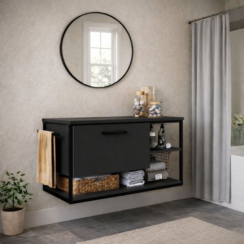 Armário Banheiro Gabinete Suspenso 80cm Estilo Industrial L1007