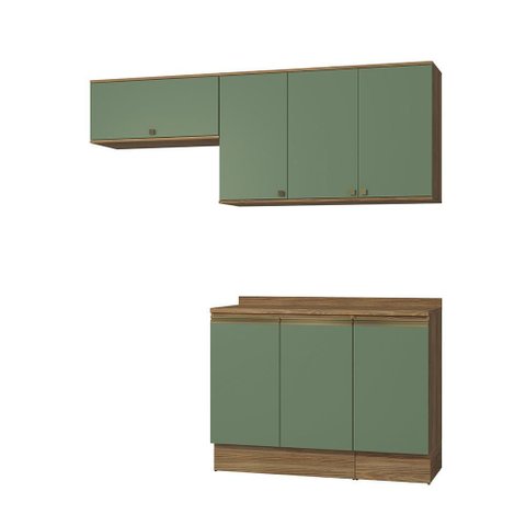 Armário de Cozinha Compacta 100% Mdf 200cm Nogueira/verde Celeste Kappesberg