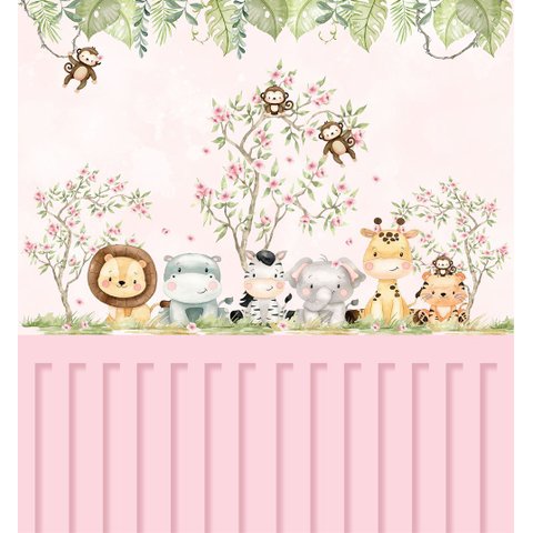 Papel de Parede Tema Safari Aquarela Menina ( Auto Adesivo Fosco )