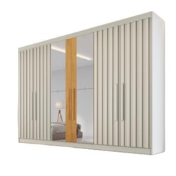 Guarda Roupa 6 Portas 4 Portas Ripadas Potente com Espelho 100% Mdf Off White Peróba- Móveis Europa - 2
