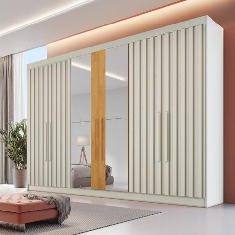 Guarda Roupa Casal 6 Portas com 4 Portas Ripadas Potente com Espelho - Móveis Europa