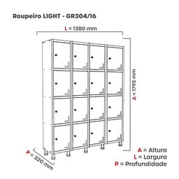 Armário Locker Guarda Volume Aço Light 16 portas 138x179,5cm - 4