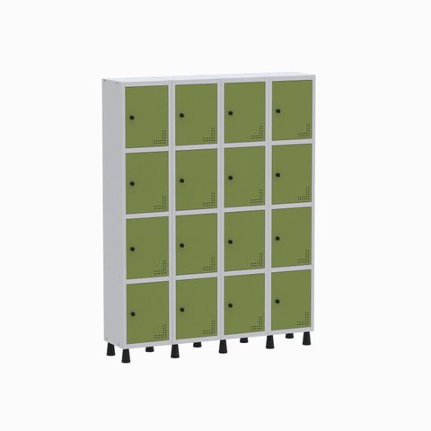 Armário Locker Guarda Volume Aço Light 16 Portas 138x179,5cm Verde e Cinza