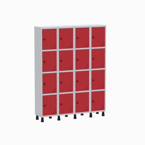 Armário Locker Guarda Volume Aço Light 16 Portas 138x179,5cm Azul/Cinza/Delrei