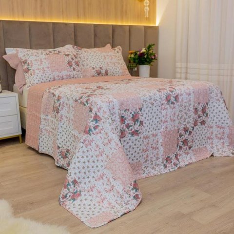 Kit Colcha Casal Bouti Cobre Leito Estampado 3 Peças Cor:Patchwork