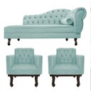 Ver imagem 1 de Kit Diva Recamier Diana 185cm Lado Esquerdo e 02 Poltronas Classic Suede Azul Tiffany - ADJ Decor
