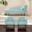 Ver imagem 2 de Kit Diva Recamier Diana 185cm Lado Esquerdo e 02 Poltronas Classic Suede Azul Tiffany - ADJ Decor