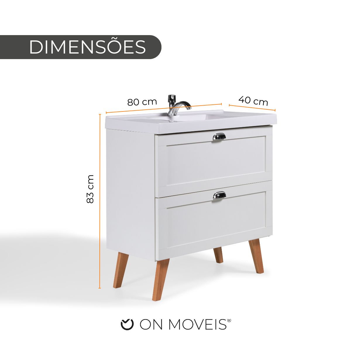 Gabinete para Banheiro com Cuba 80cm Retro Mdf Milano - On Móveis Cor:branco - 6