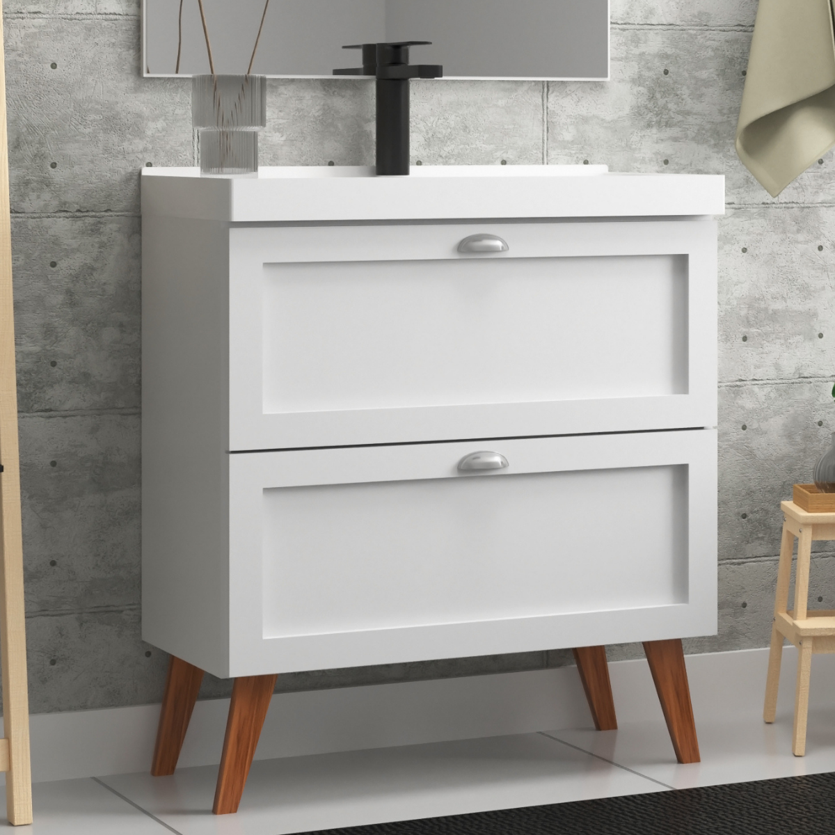 Gabinete para Banheiro com Cuba 80cm Retro Mdf Milano - On Móveis Cor:branco