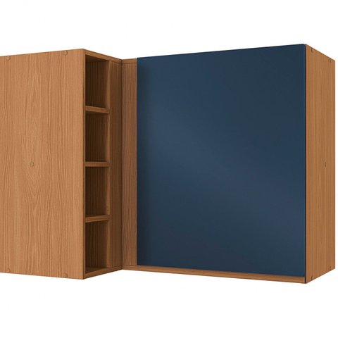 Armário Aéreo de Canto 1 Porta 98cm Ciela Azul/Canela