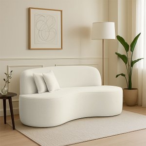 Sofá Curvo 2 Lugares Feijão Forma Orgânica Bouclé Maranata