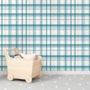 Ver imagem 1 de Papel de Parede Infantil Xadrez Tartan Azul Turquesa