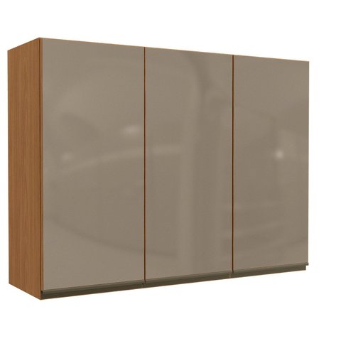 Armário Aéreo com Vidro 3 Portas 120cm Maxxi Marrom/Canela