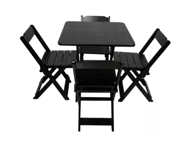 Mesa 70x70 Pinus com 4 Cadeias Cor Preto