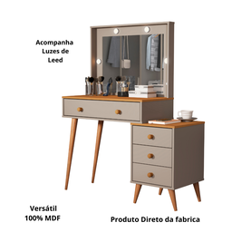 Penteadeira Agata com Banqueta Amsterdã Cor Nature com Griss - 3