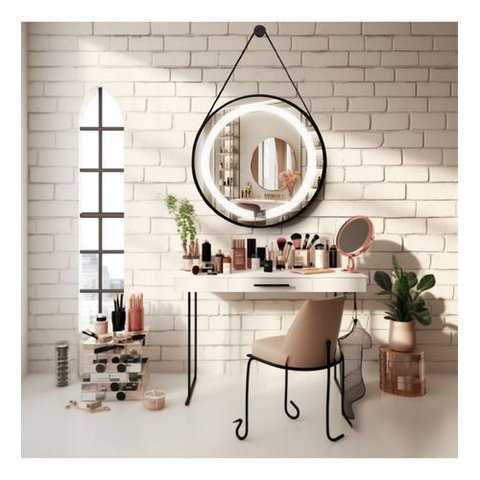 Espelho Redondo Adnet Iluminado Led Touch Alça 60cm Luxo - Branco Alça Caramelo Led Frio