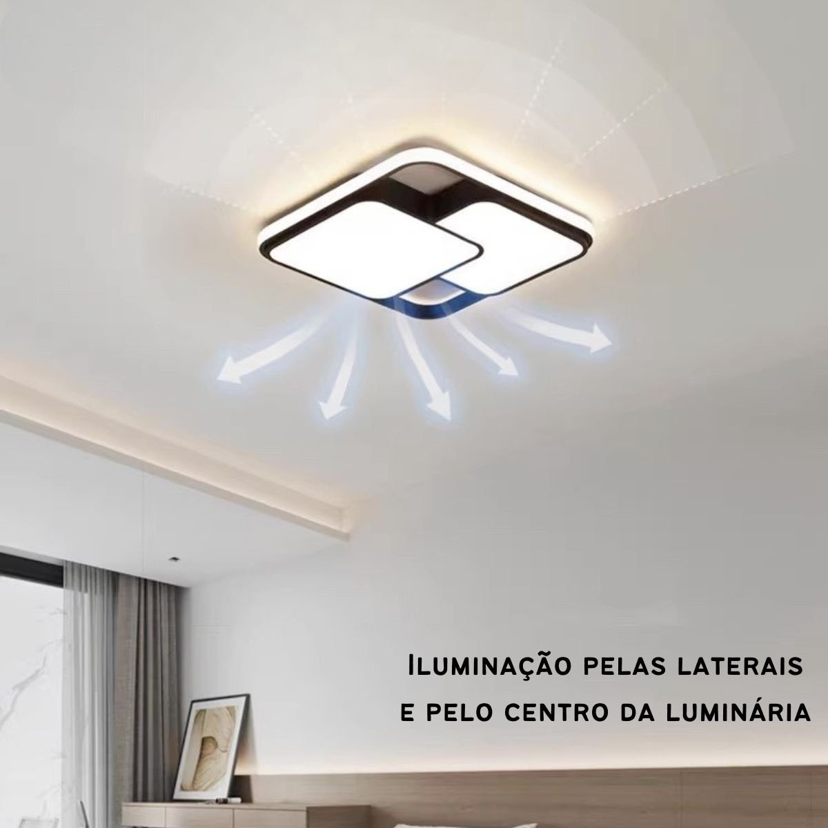 Luminária de Led de Sobrepor Quadrada Bivolt 32w 3 em 1 com Luz Central Dupla:preto - 10