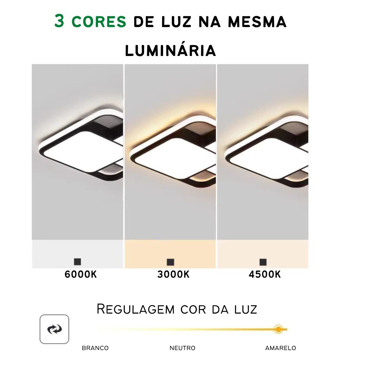 Luminária de Led de Sobrepor Quadrada Bivolt 32w 3 em 1 com Luz Central Dupla:preto - 8