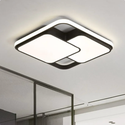 Luminária de Led de Sobrepor Quadrada Bivolt 32w 3 em 1 com Luz Central Dupla:preto