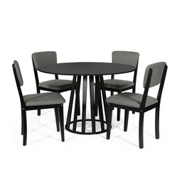 Mesa de Jantar Redonda Gabi Preta com 4 Cadeiras Estofadas Ella Preto/cinza - 1