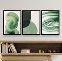 Ver imagem 2 de Kit 3 Quadros Decorativos Sala Abstratos Verdes Claro 33x24cm - com Vidro:madeira Branca