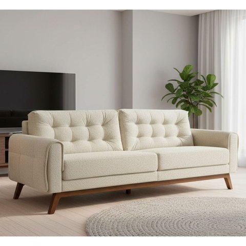 Sofá Clean 3 Lugares 230cm Bouclé Off White - Sallar Home