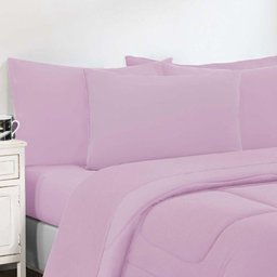 Kit Edredom + Jogo de Lençol Malha 100% Algodão Gran Moratta 7 Peças King - Rosa Bebê-rosa Bebê - 3