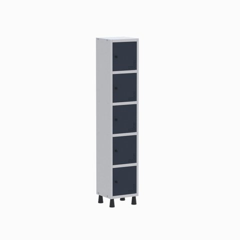 Armário Locker Guarda Volume Aço Light 5 Portas 34,5x179,5cm Azul/Cinza/Delrei