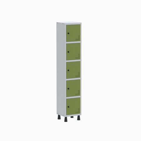 Armário Locker Guarda Volume Aço Light 5 Portas 34,5x179,5cm Verde/Cinza