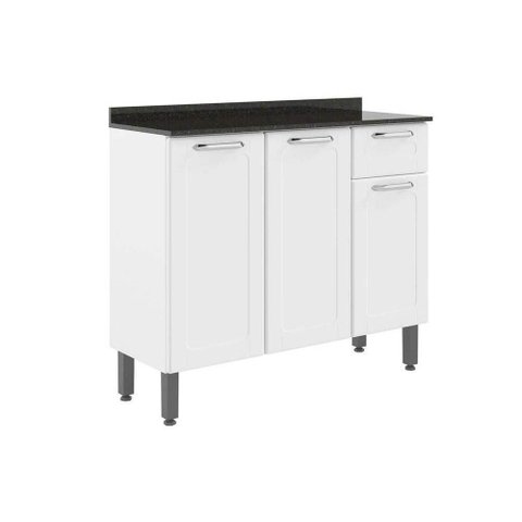 Gabinete P/ Pia Cozinha Balcão C/ Tampo Dona Maria 6173 C/ 3 Portas e 1 Gaveta 105cm Branco -