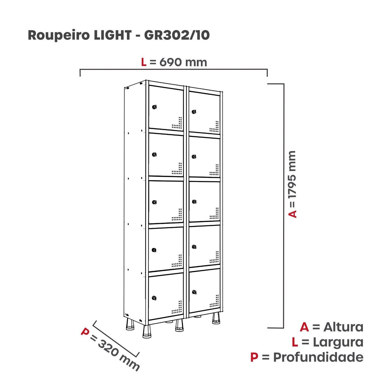 Roupeiro Aço Light 2v 10 Portas Gr302/10 - 4