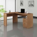 Ver imagem 2 de Kit Escritório C/ Mesa em L com Gavetas e Balcão 2 Portas Am Cor:amêndoa