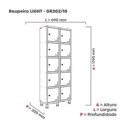 Armário Locker Guarda Volume Aço Light 10 portas 69x179,5cm - 4