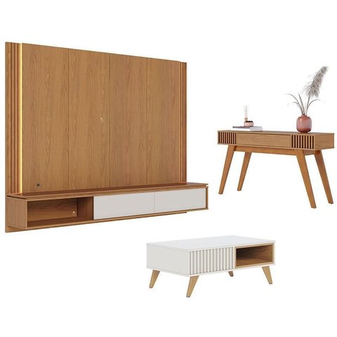 Home Suspenso Loa Freijó Off White com Mesa de Centro Jeri Off White Freijó e Aparador Riviera Freij