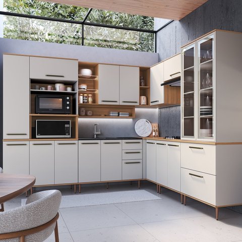 Cozinha Modulada Completa Isabelle 10 Peças com Torre Quente Para 2 fornos